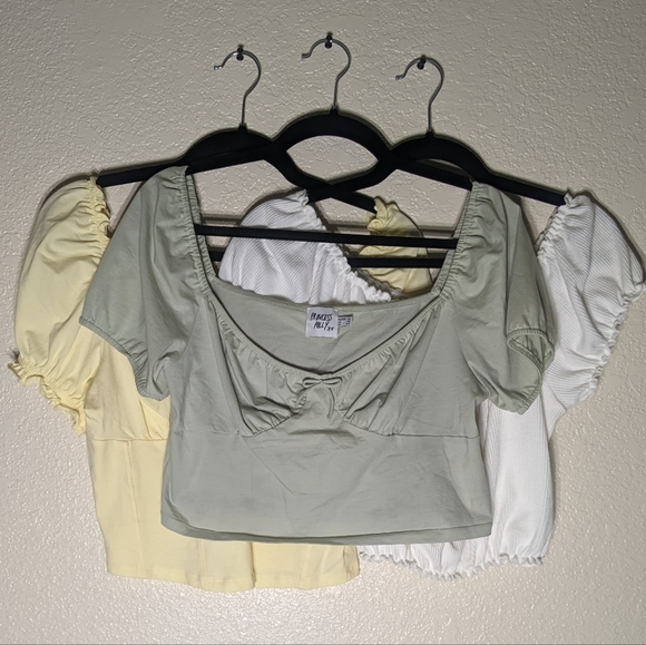 MilkMaid Peasant Style Whimsical Top Bundle In White, Pastel Yellow, & Green - Picture 5 of 6